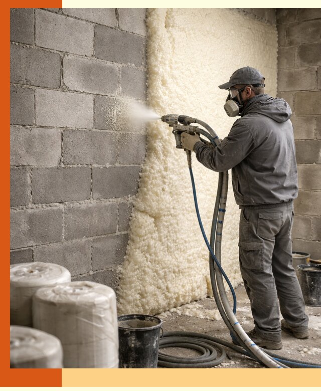 Утепление блочной стены ППУ в Кисловодске качественно и надёжно